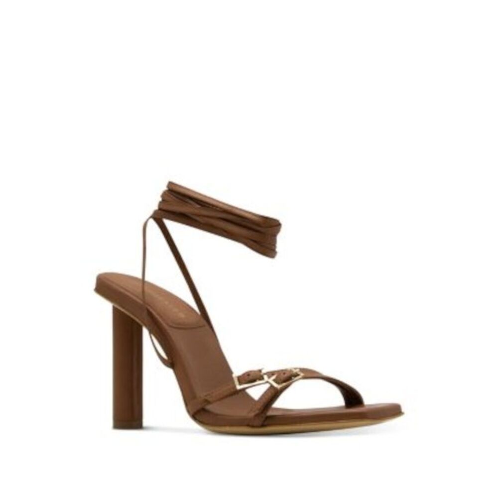 ILIO SMERALDO Womens Brown Wrapping Ankle Square Toe Leather Heeled Sandal 40